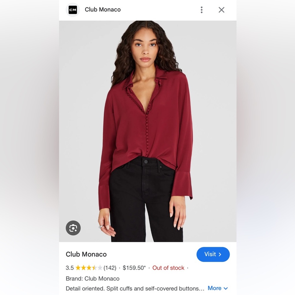 Club Monaco silk burgundy blouse size large